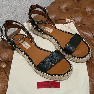 Valentino Rock Stud Black Espadrille Sandals